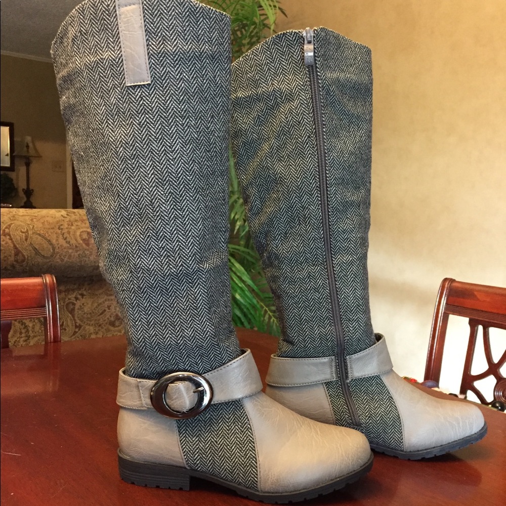Anna Grey Twill Rider Boots size 8